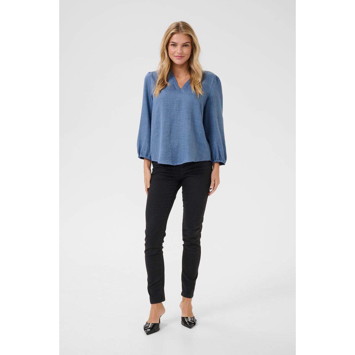 V-Ausschnitt Bluse mit Ballonärmeln