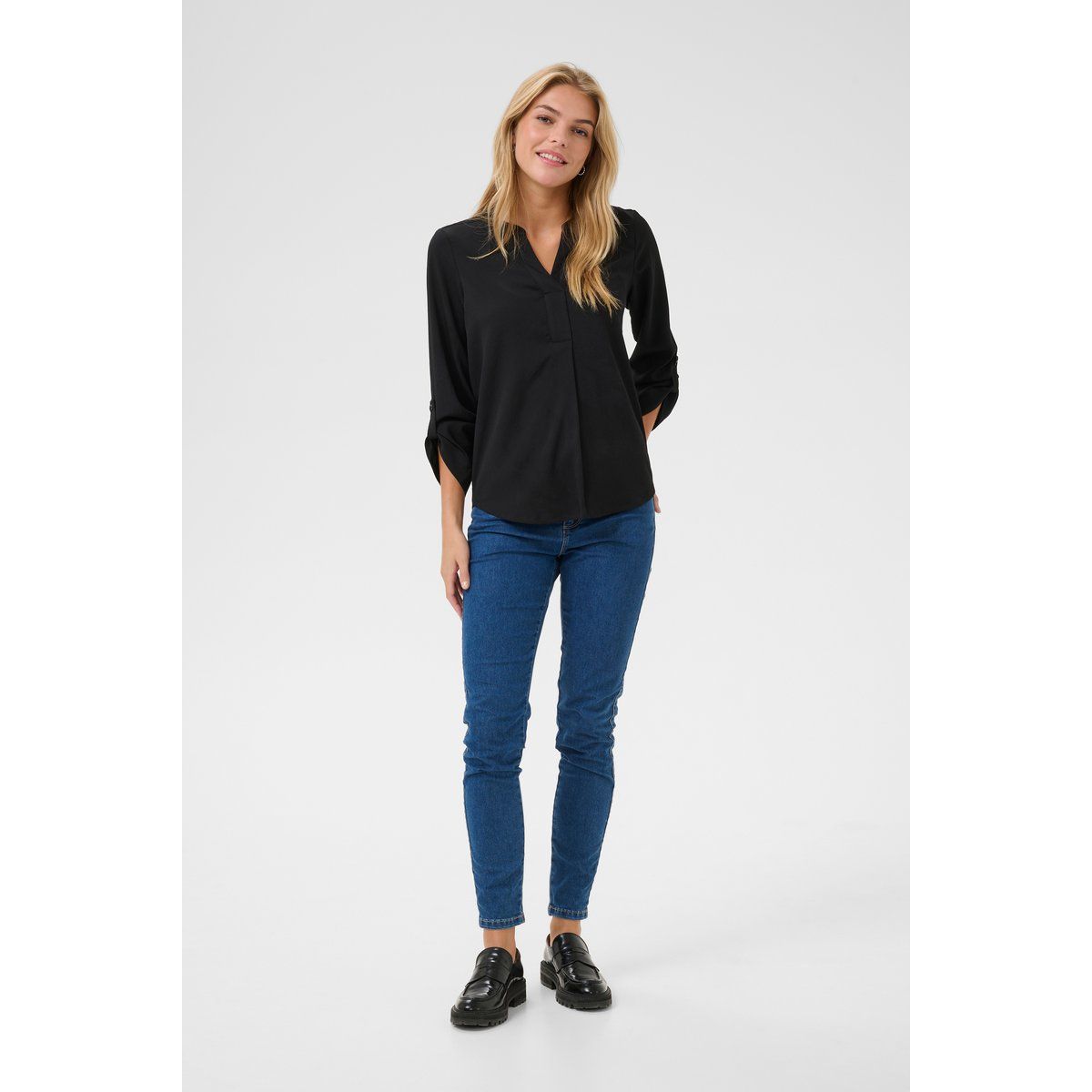 Elegante V-Ausschnitt Bluse mit Riegelärmeln