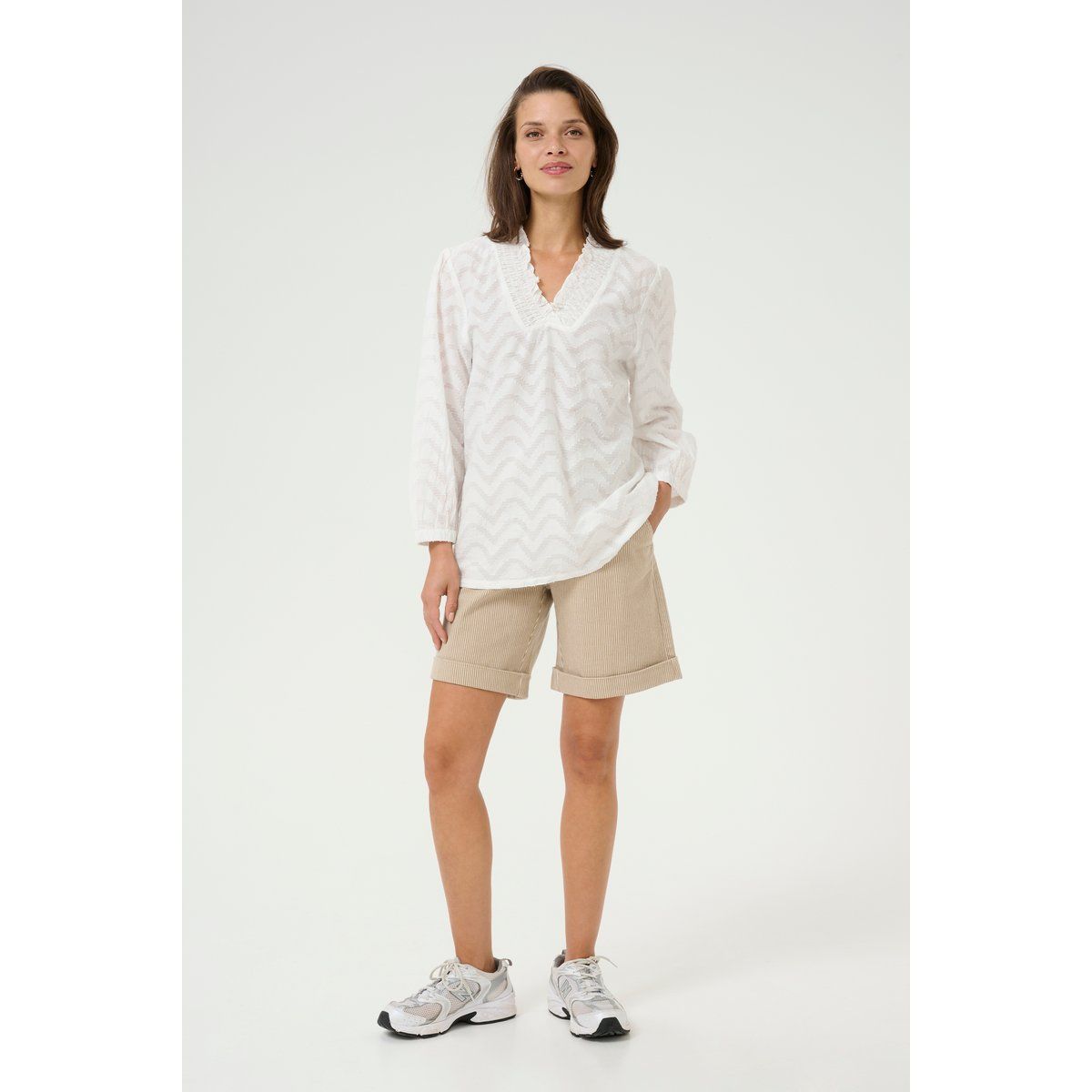 Strukturierte Baumwollbluse mit Chevron-Muster