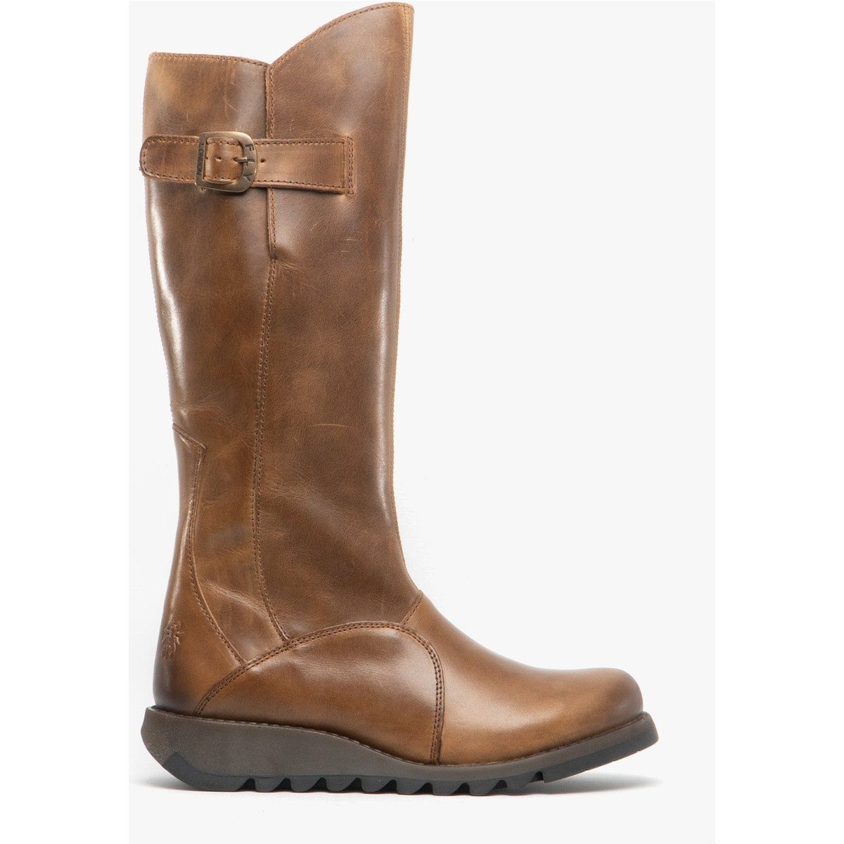 Kniehohe Lederstiefel mit Keilabsatz