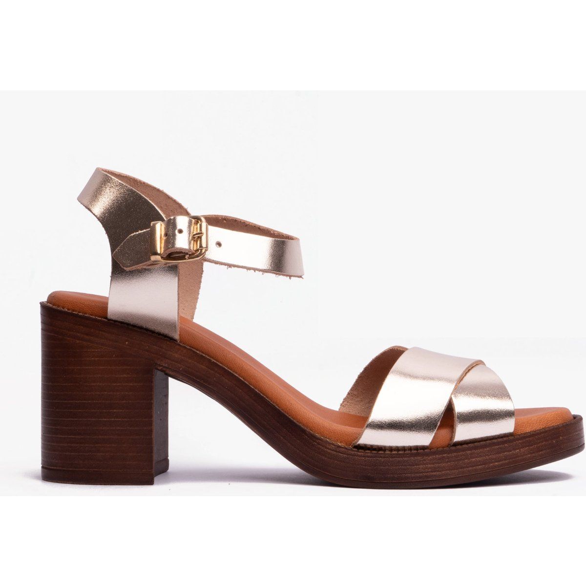 Plateau-Sandalen aus Metallic-Leder