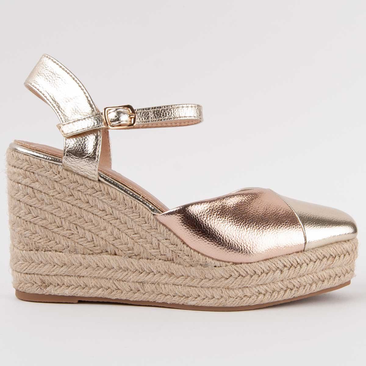 Metallic-Keilabsatz-Espadrilles mit Plateau