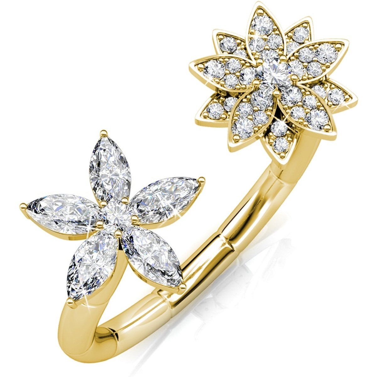 Ring mit zwei Kristallblüten