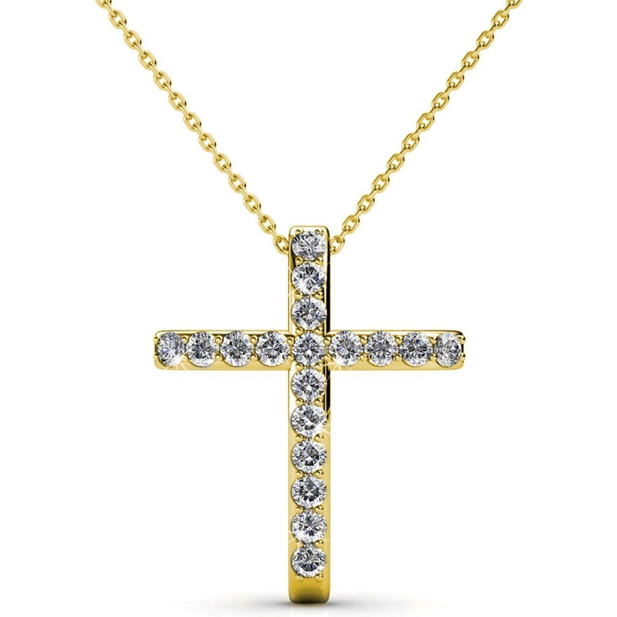 Kristallbesetzter Goldener Kreuzanhänger