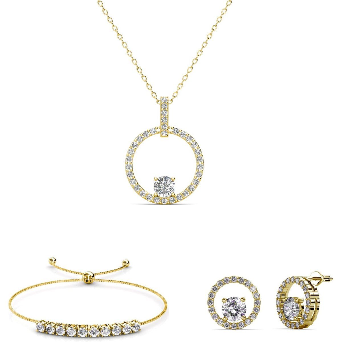 Schmuckset mit kristallbesetzten Kreisen