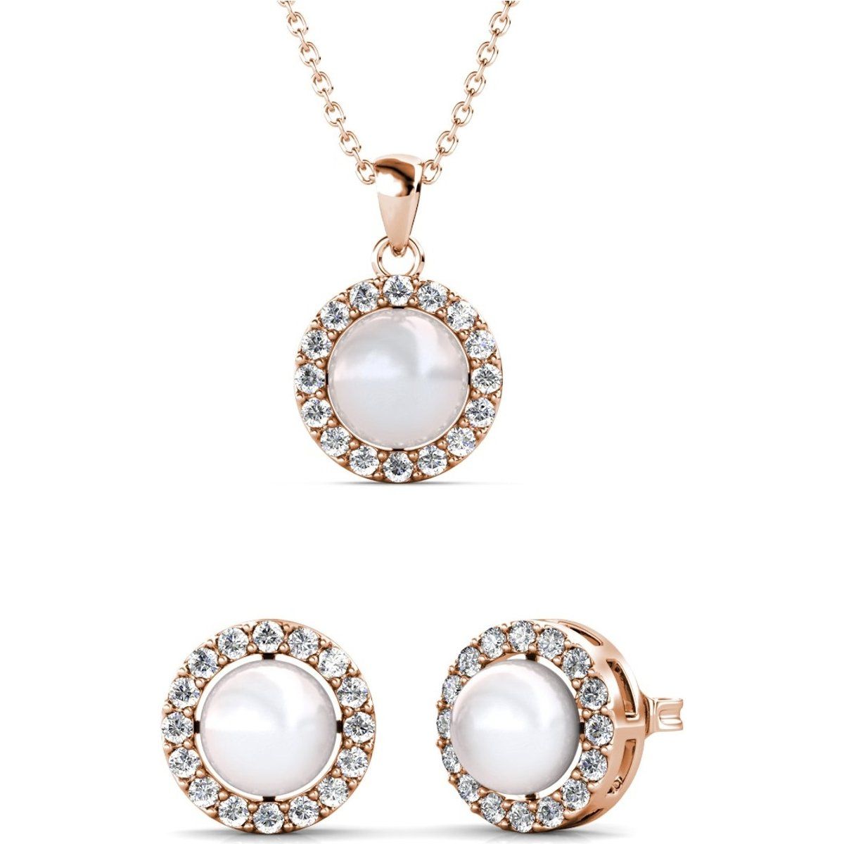 Elegantes Perlen- und Kristall-Halo-Set