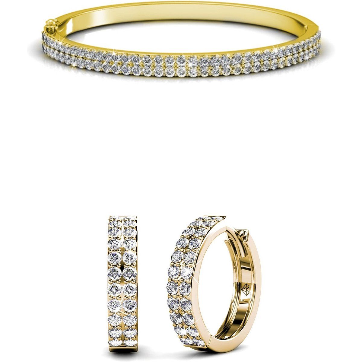 Glamouröses Set aus Armreif und Creolen