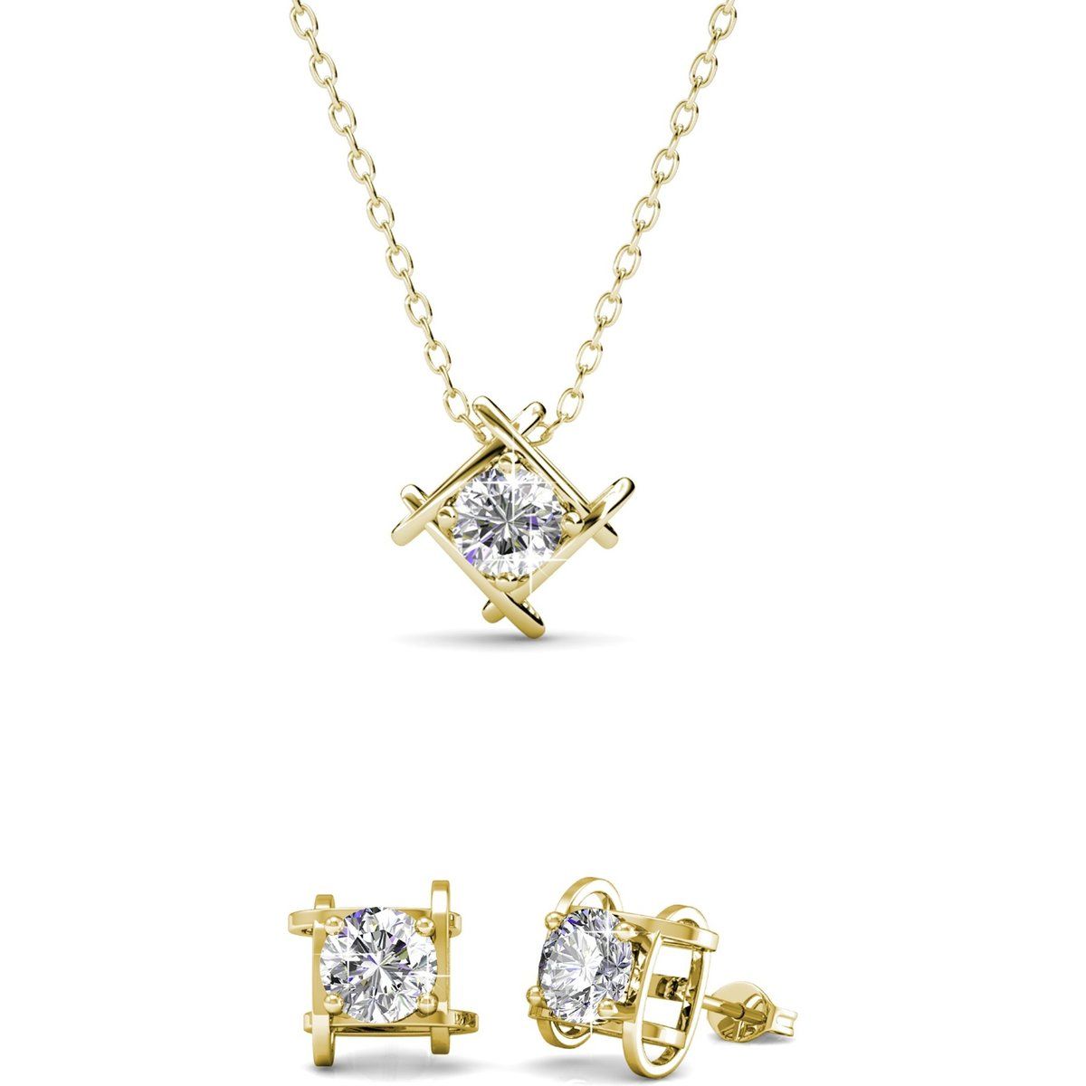 Geometrisches Kristall-Schmuckset mit Kette