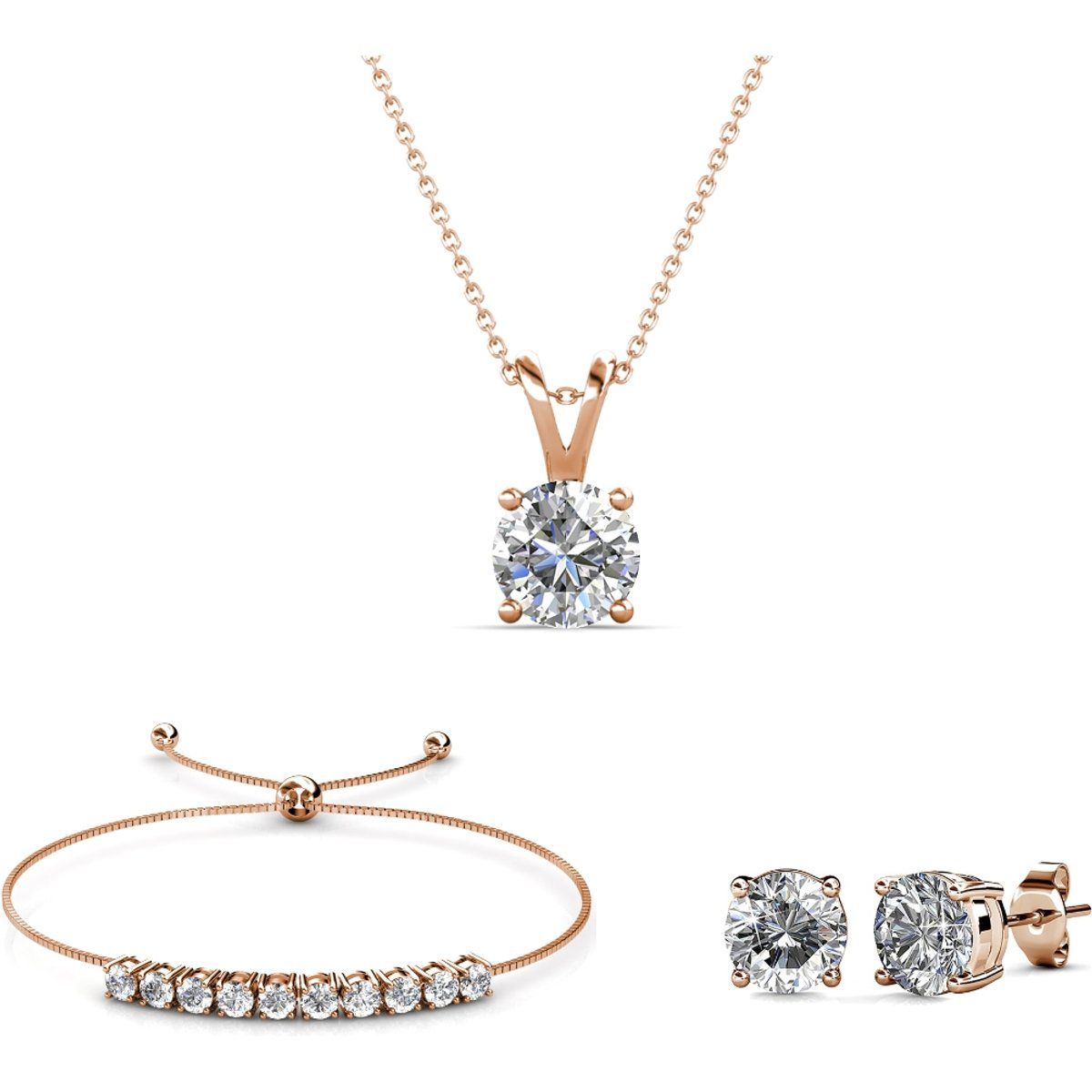 Elegantes Kristall Solitär Schmuckset
