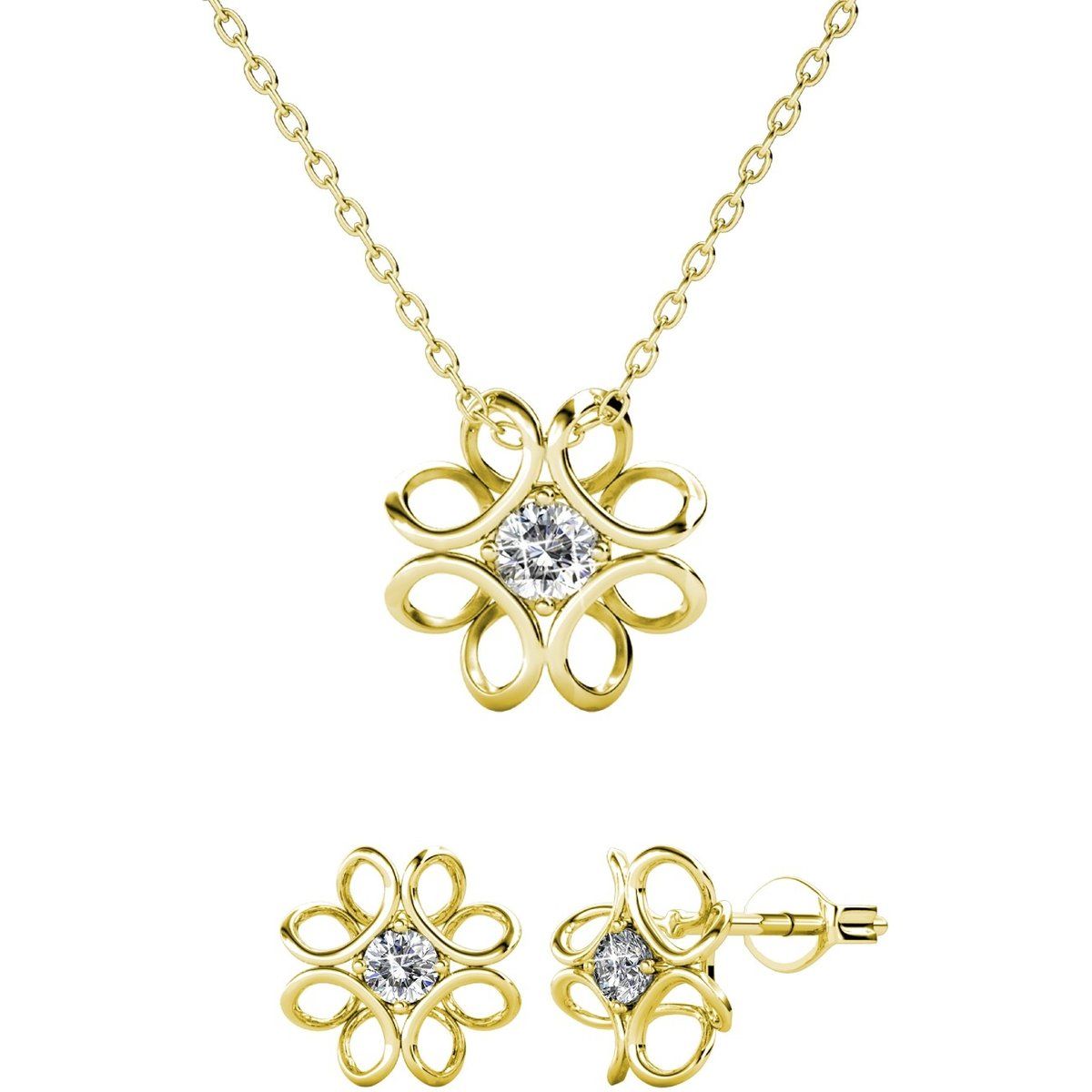 Filigranes Narzissen Schmuckset mit Kristallen