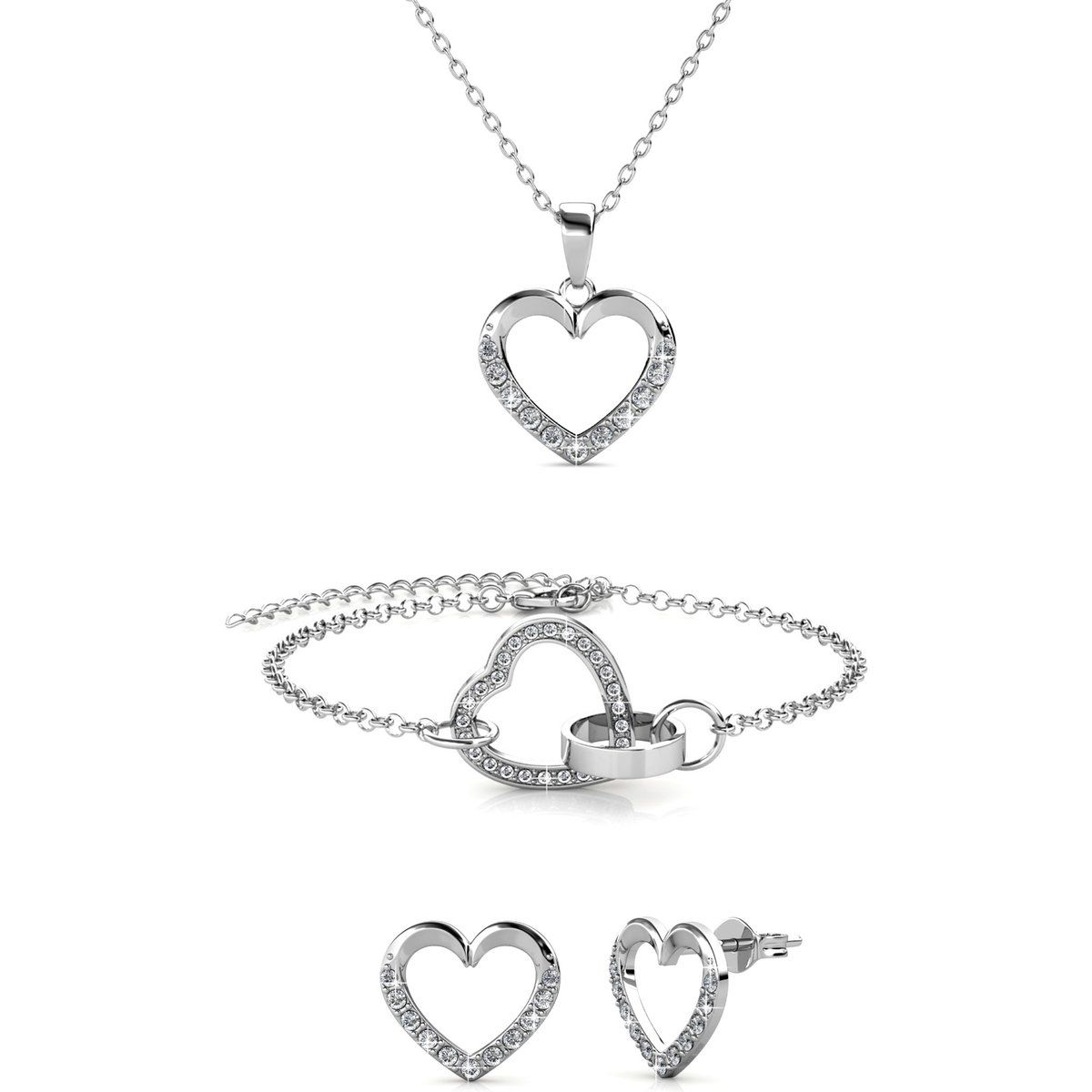 Schmuckset mit kristallbesetztem Herzmotiv