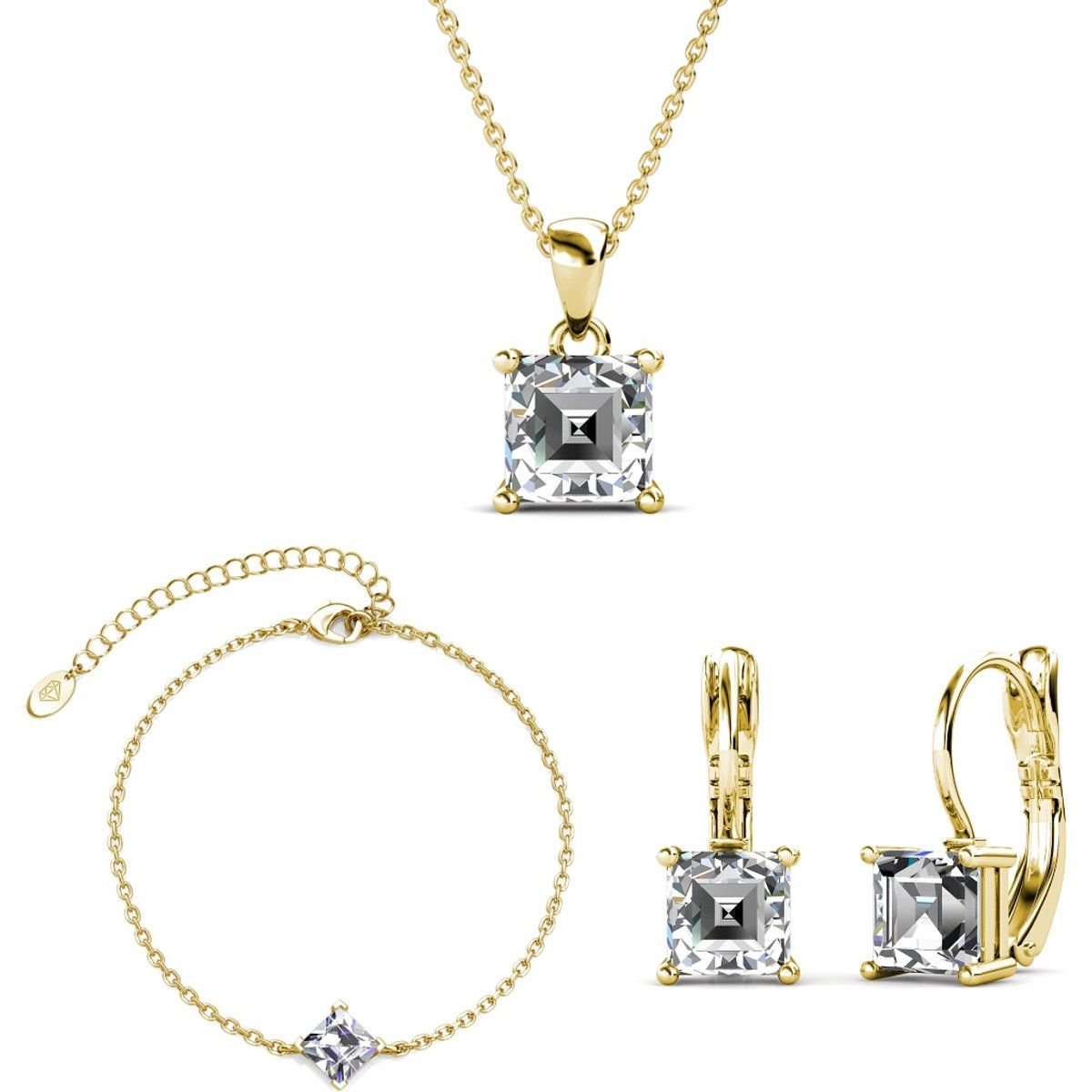 Elegantes Schmuckset mit quadratischen Kristallen