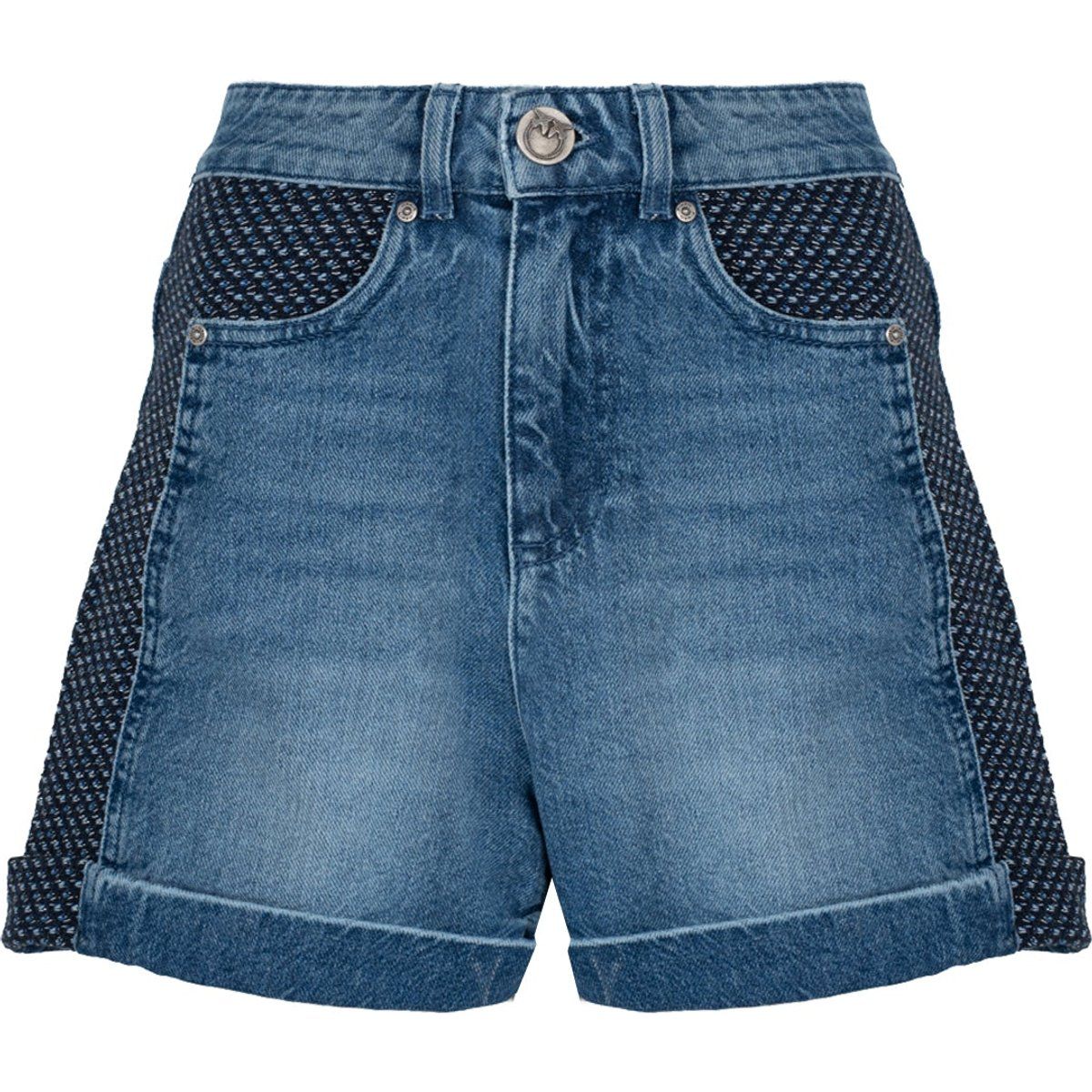 High-Waist Jeansshorts mit Tweed-Einsätzen