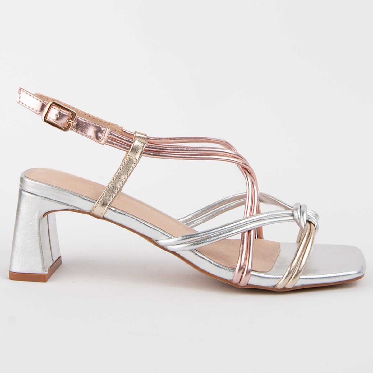 Metallic-Riemchen-Sandaletten mit Blockabsatz