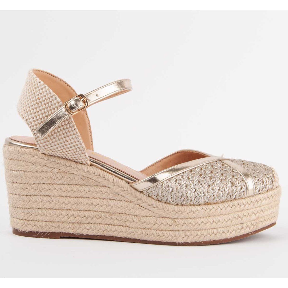 Metallic gewebte Plateau-Keilsandalen