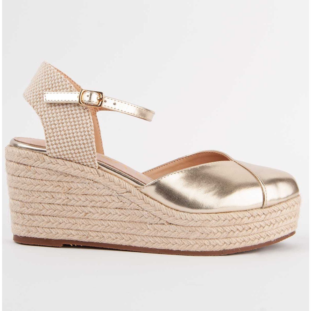 Goldene Keilabsatz-Espadrilles mit Metallic-Effekt