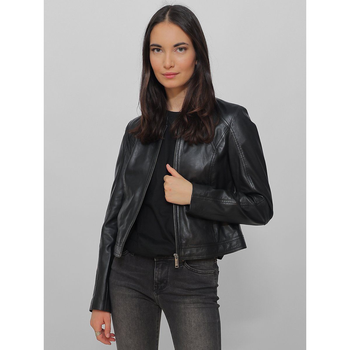 Kurze Bikerjacke aus Lammleder