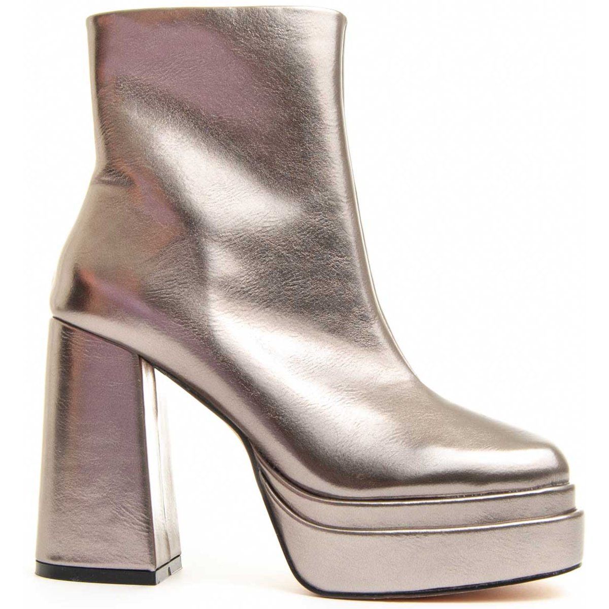Metallic-Stiefeletten mit Plateau und Blockabsatz