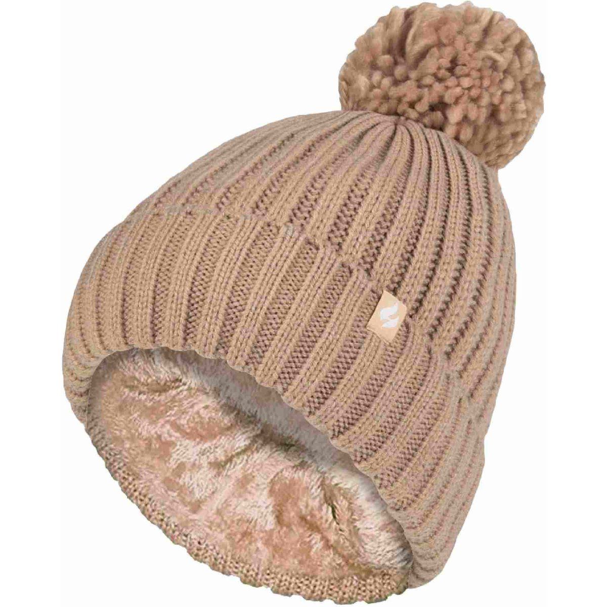 Thermoisolierte Rippstrick-Mütze mit Pompon