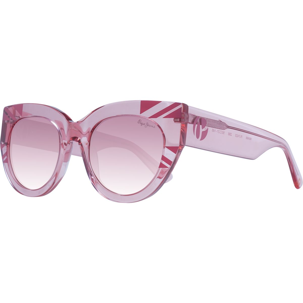 Transparente Cat-Eye-Sonnenbrille mit Grafik