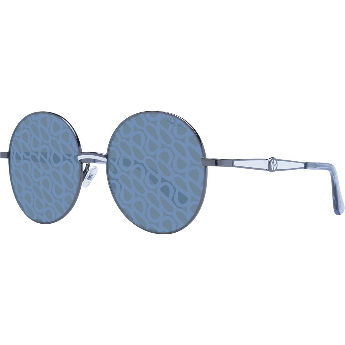Runde Metallsonnenbrille mit gemusterten Gläsern