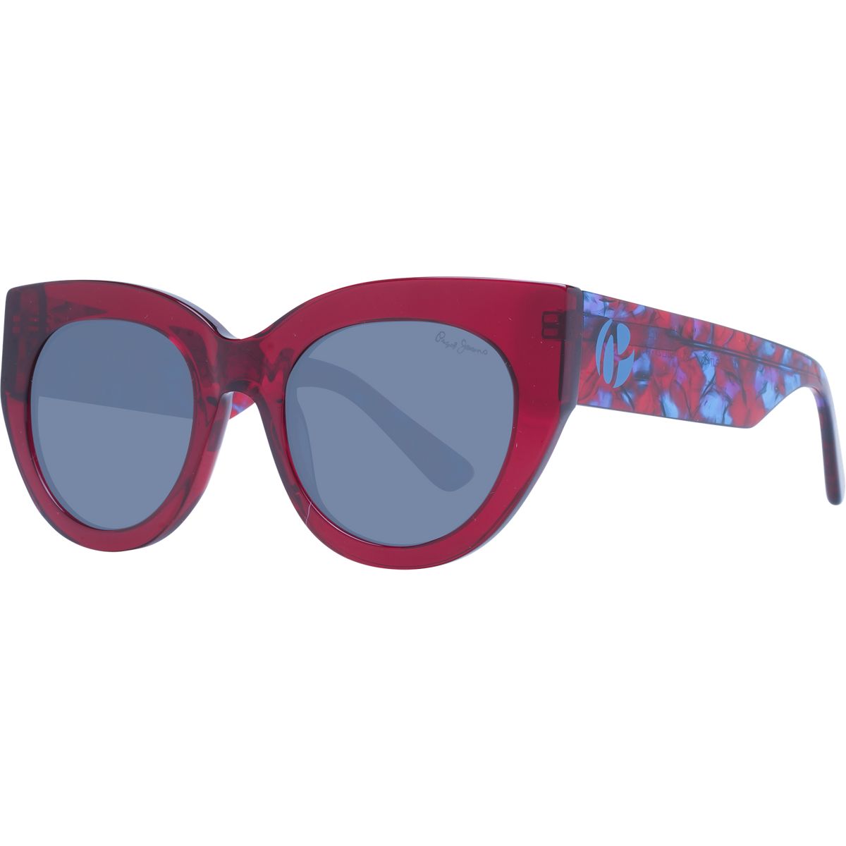 Transparente Cat-Eye-Sonnenbrille mit marmorierten Bügeln
