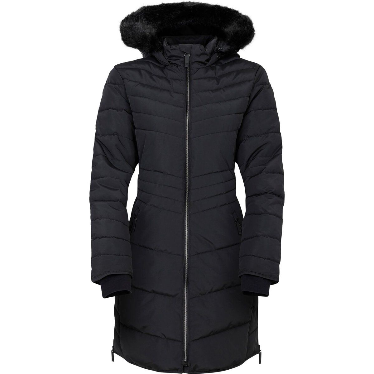 Wattierter Midi-Parka mit Kunstpelzkapuze