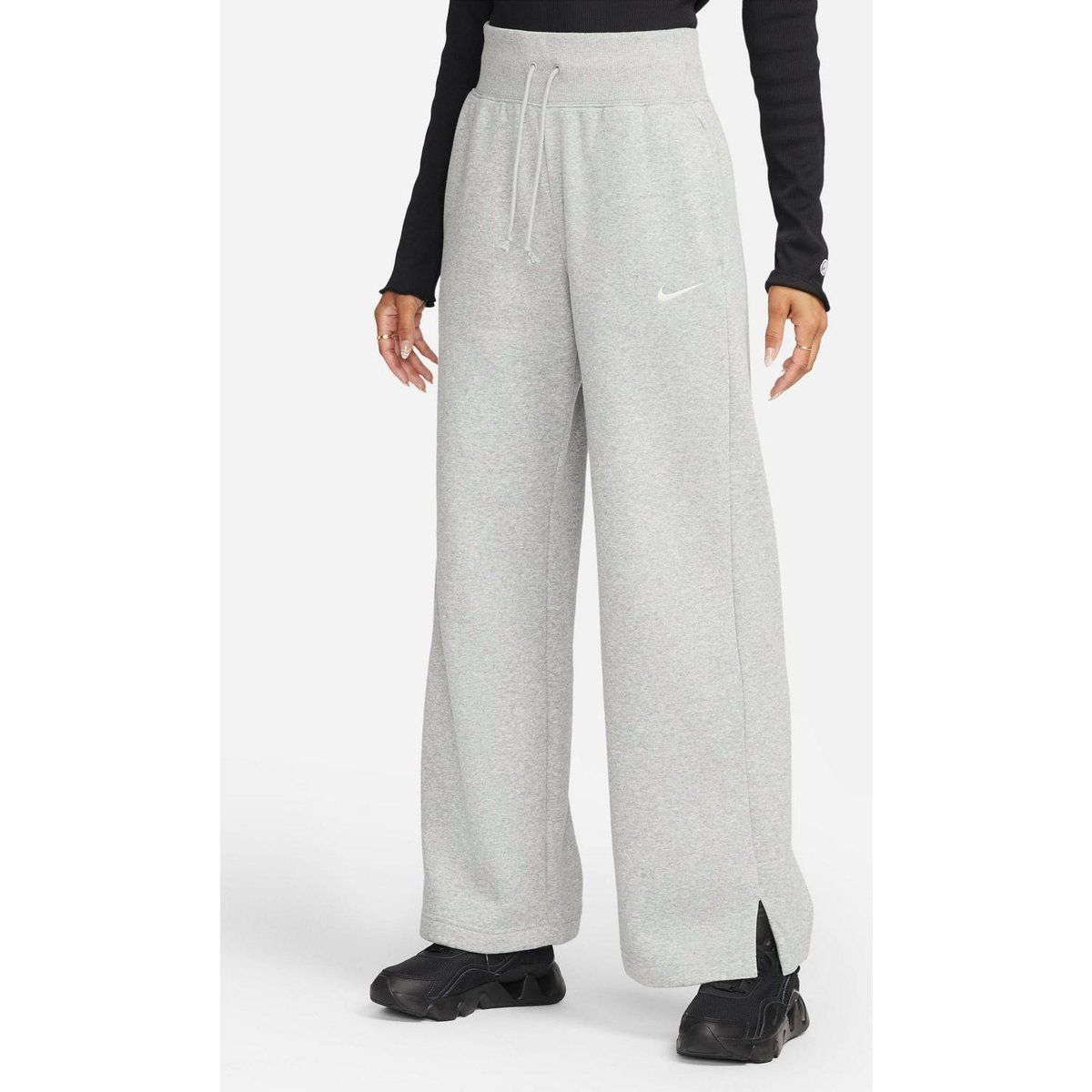 Hoch taillierte Fleecehose mit weitem Bein