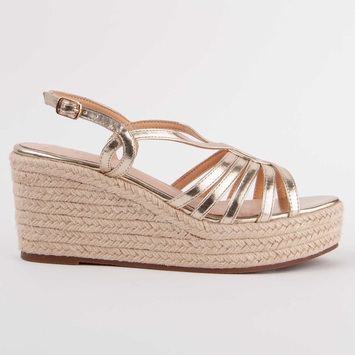 Riemchen-Sandaletten mit Metallic-Keilabsatz