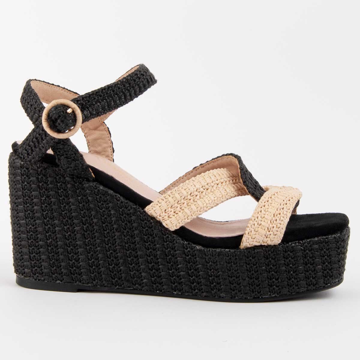 Geflochtene Riemchen-Keilsandalen mit Plateau