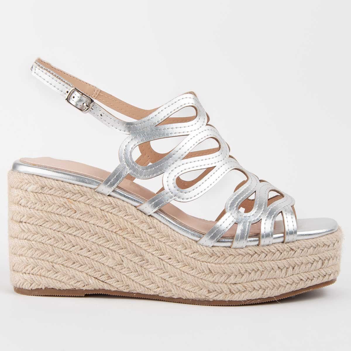 Metallic-Espadrilles mit Keilabsatz und Cut-outs