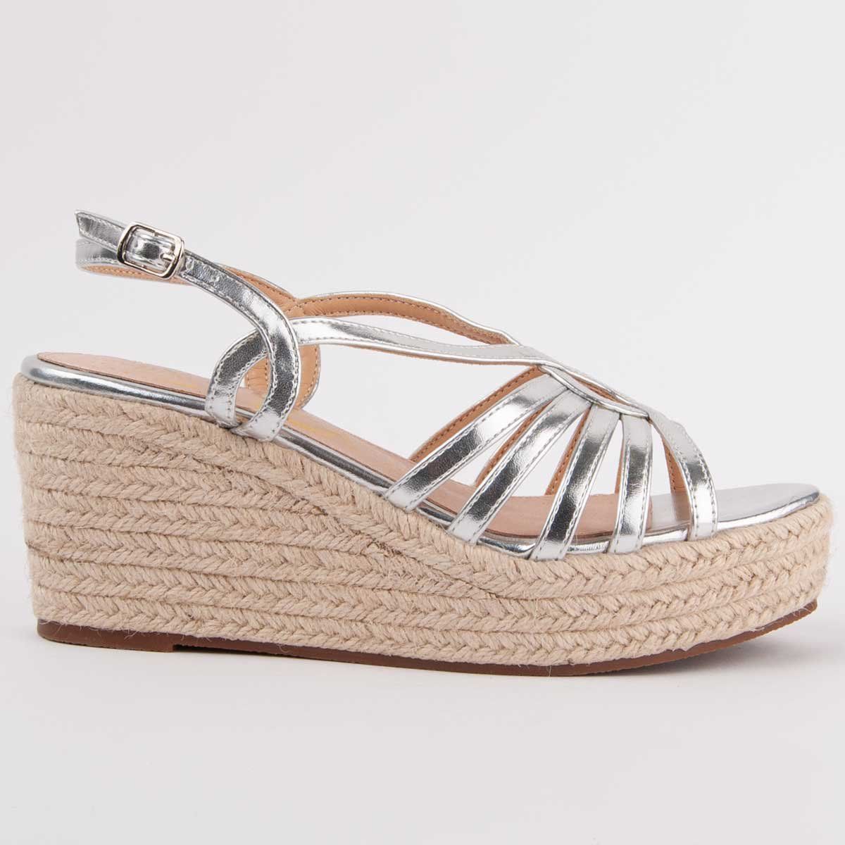 Metallic Riemchen-Sandalen mit Keilabsatz