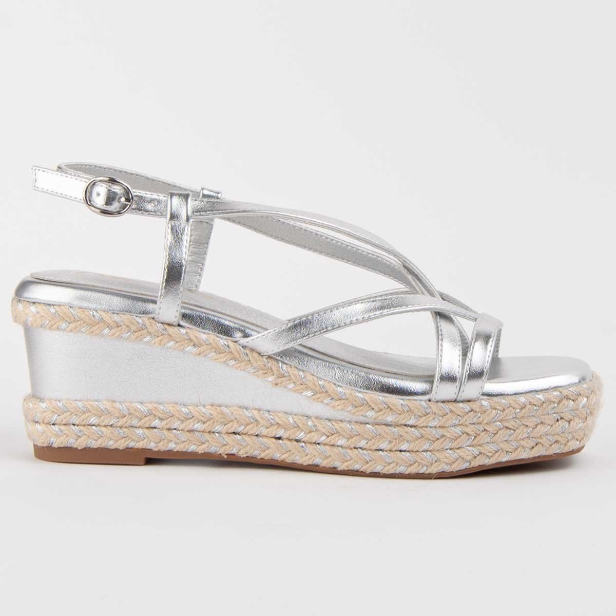 Metallic Riemchen-Keilsandalen