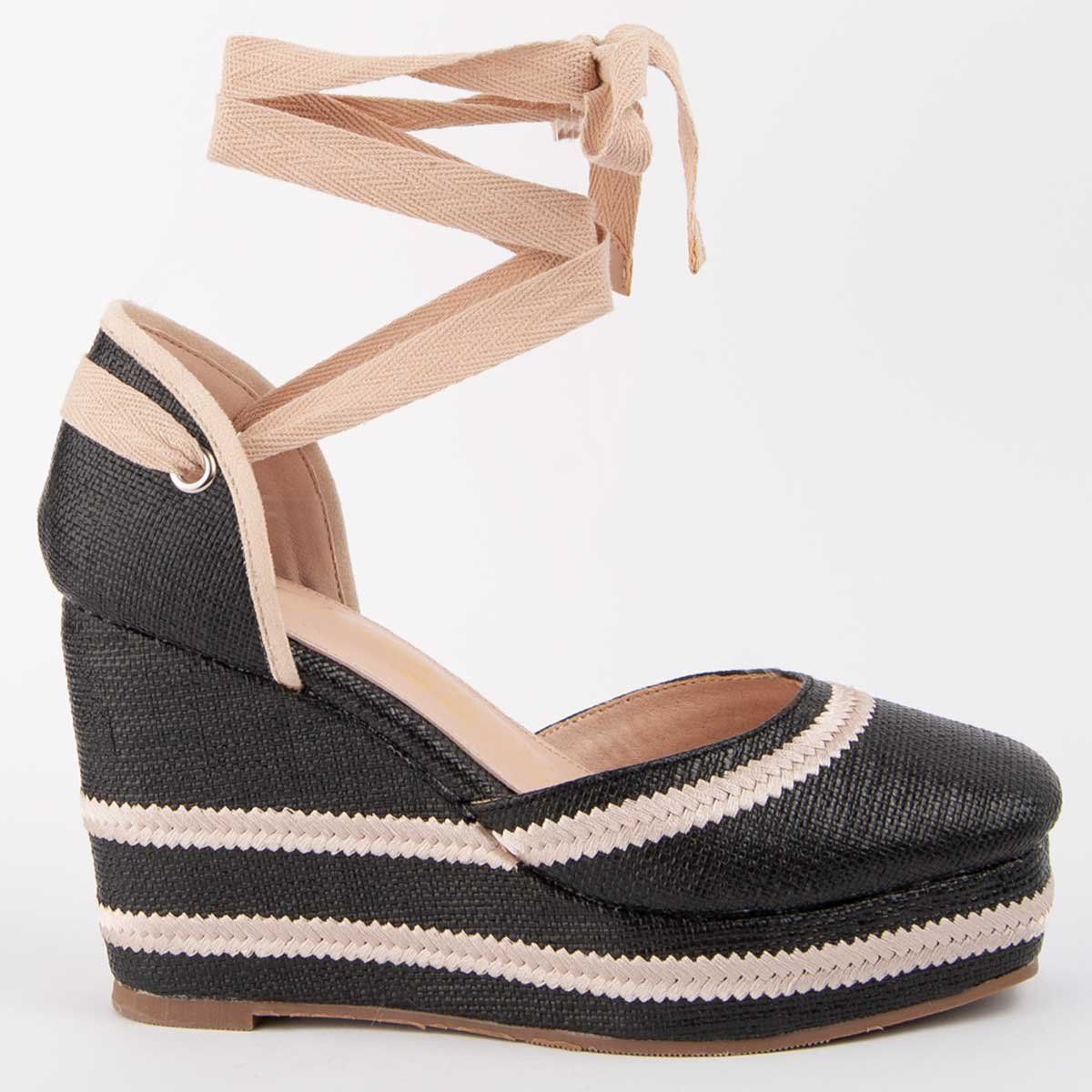Gestreifte Keilabsatz-Espadrilles mit Schnürung