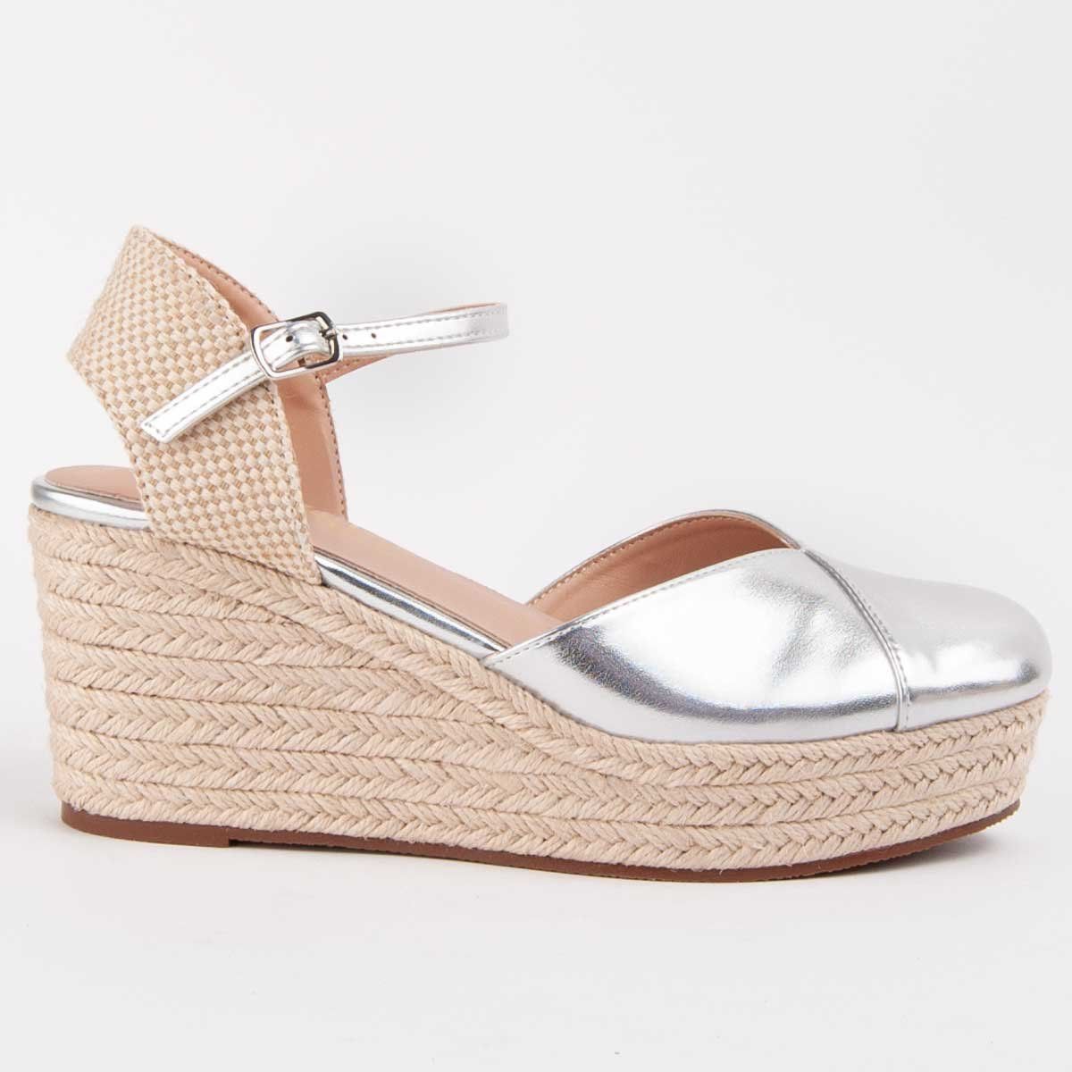 Metallic-Keilabsatz-Espadrilles mit Knöchelriemen