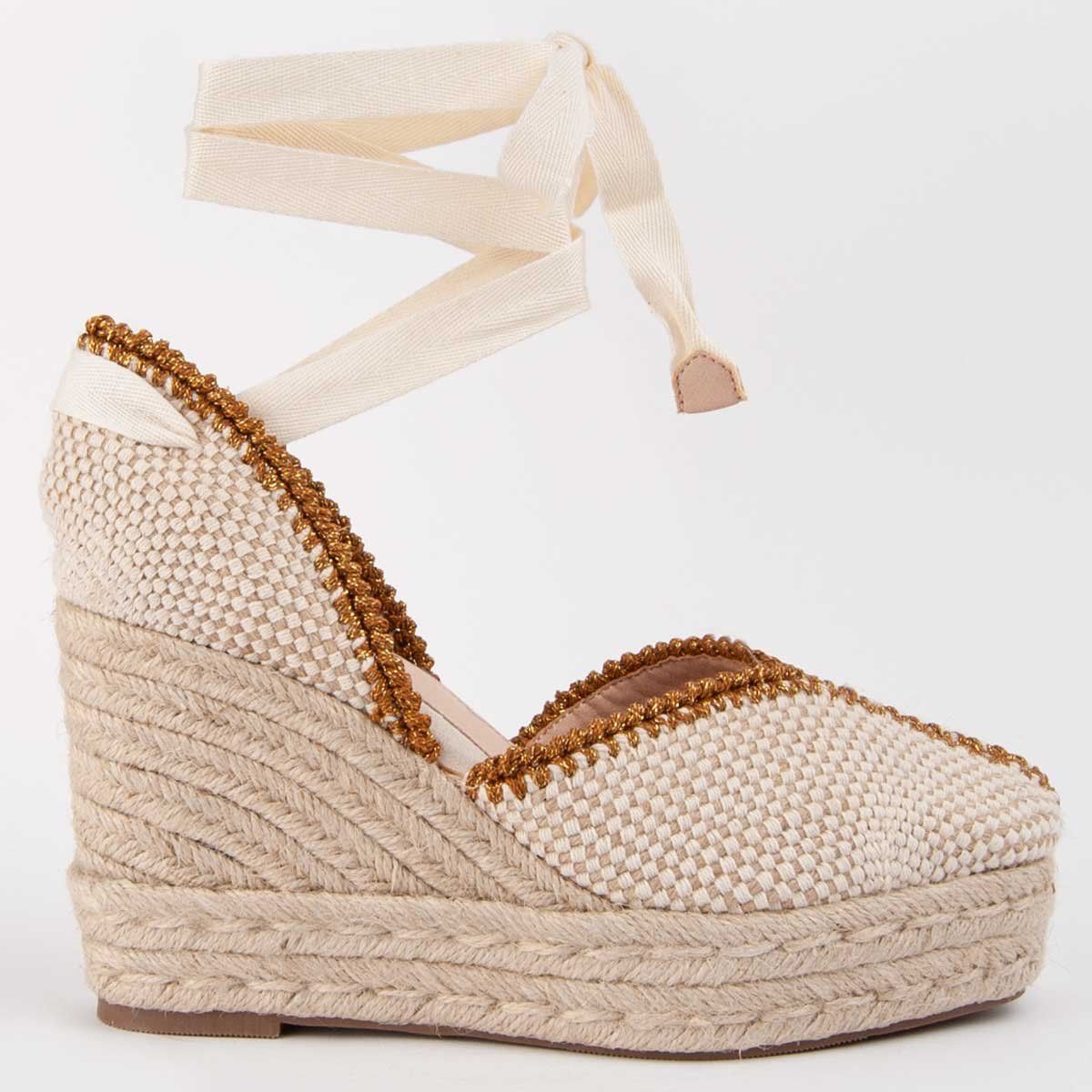 Keil-Espadrilles zum Schnüren mit Metallic-Besatz