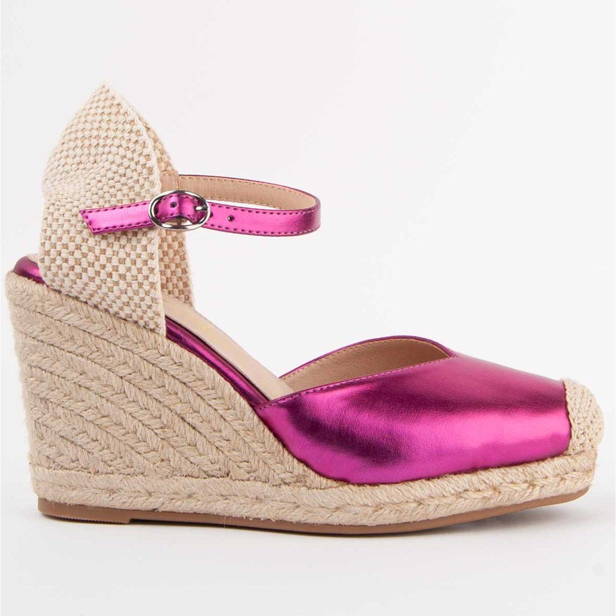 Metallische Keilabsatz-Espadrilles mit Knöchelriemen
