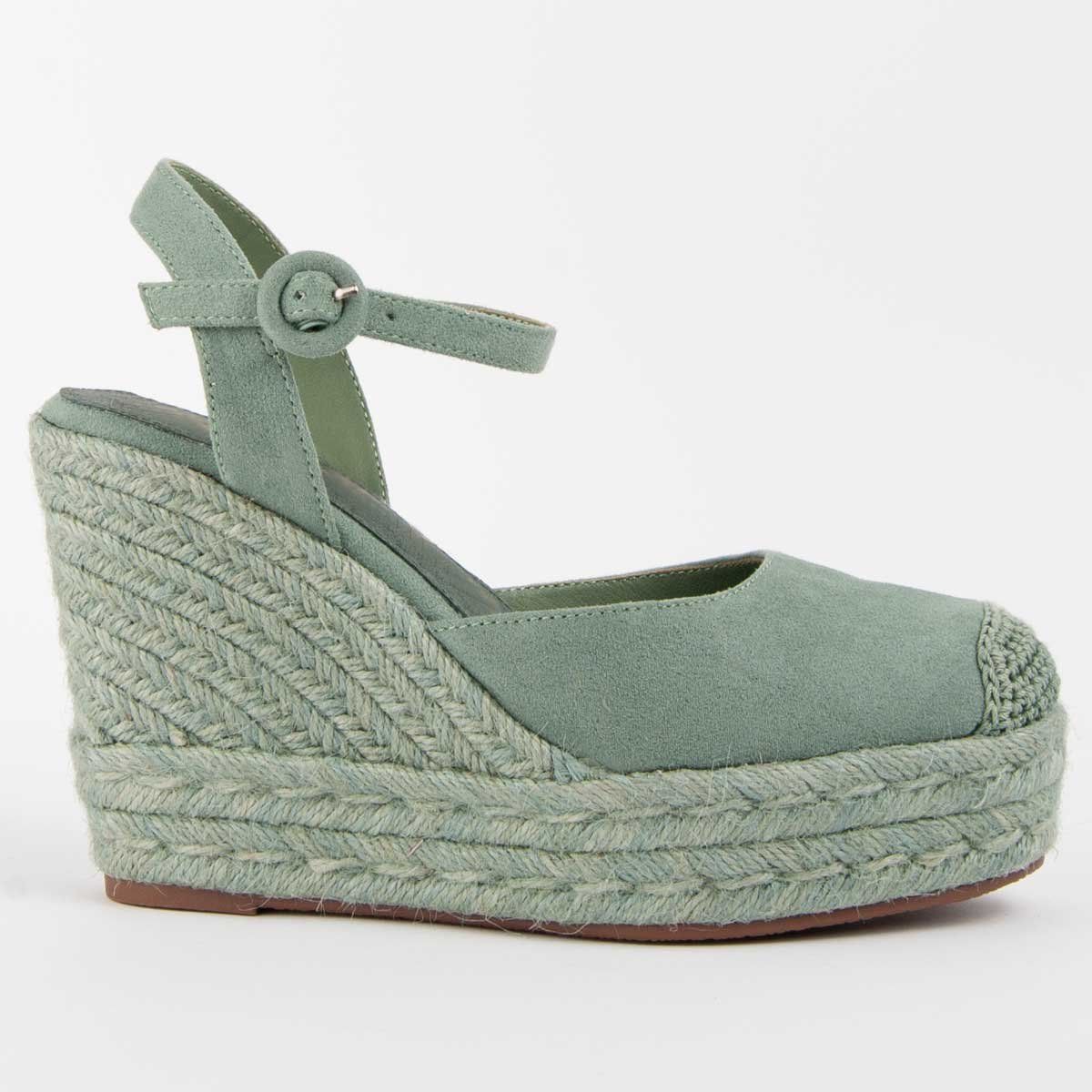 Keilabsatz-Espadrilles in Wildlederoptik mit Knöchelriemen