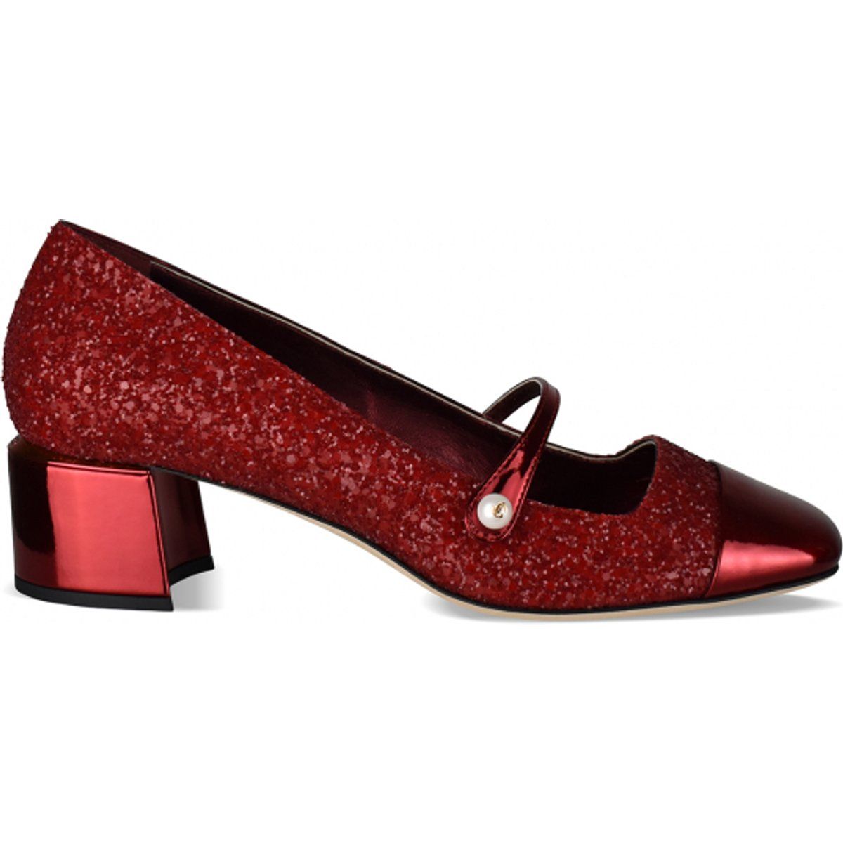 Mary-Janes mit Pailletten und Karree-Spitze
