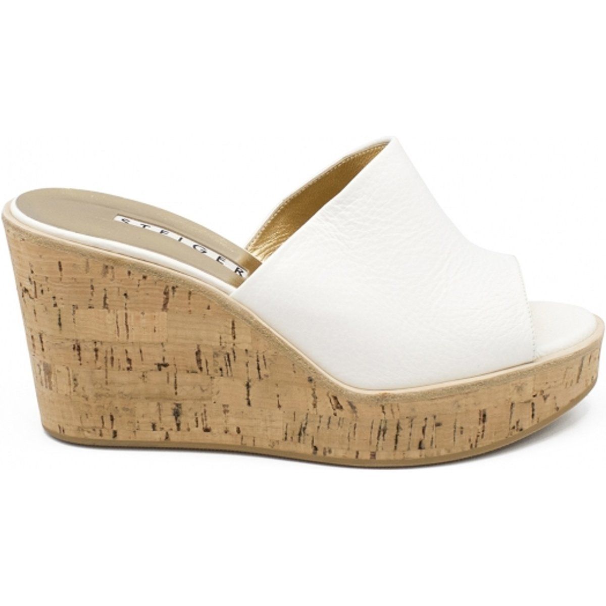 Leder-Mules mit Kork-Keilabsatz