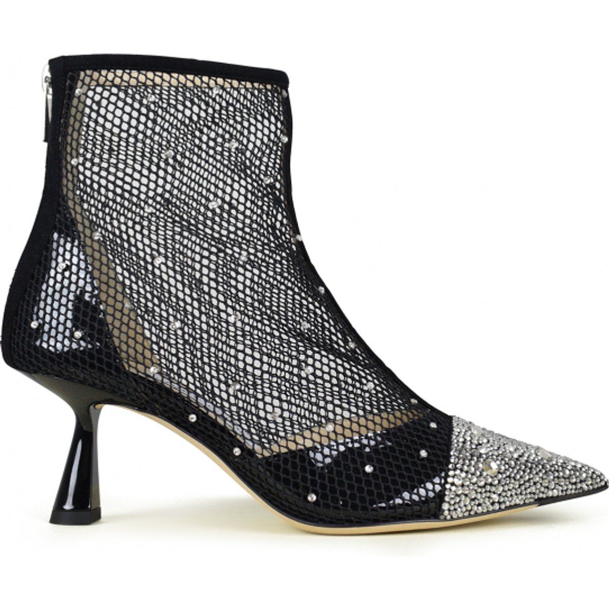 Netz-Stiefeletten mit Kristallen und Spitzenkappe