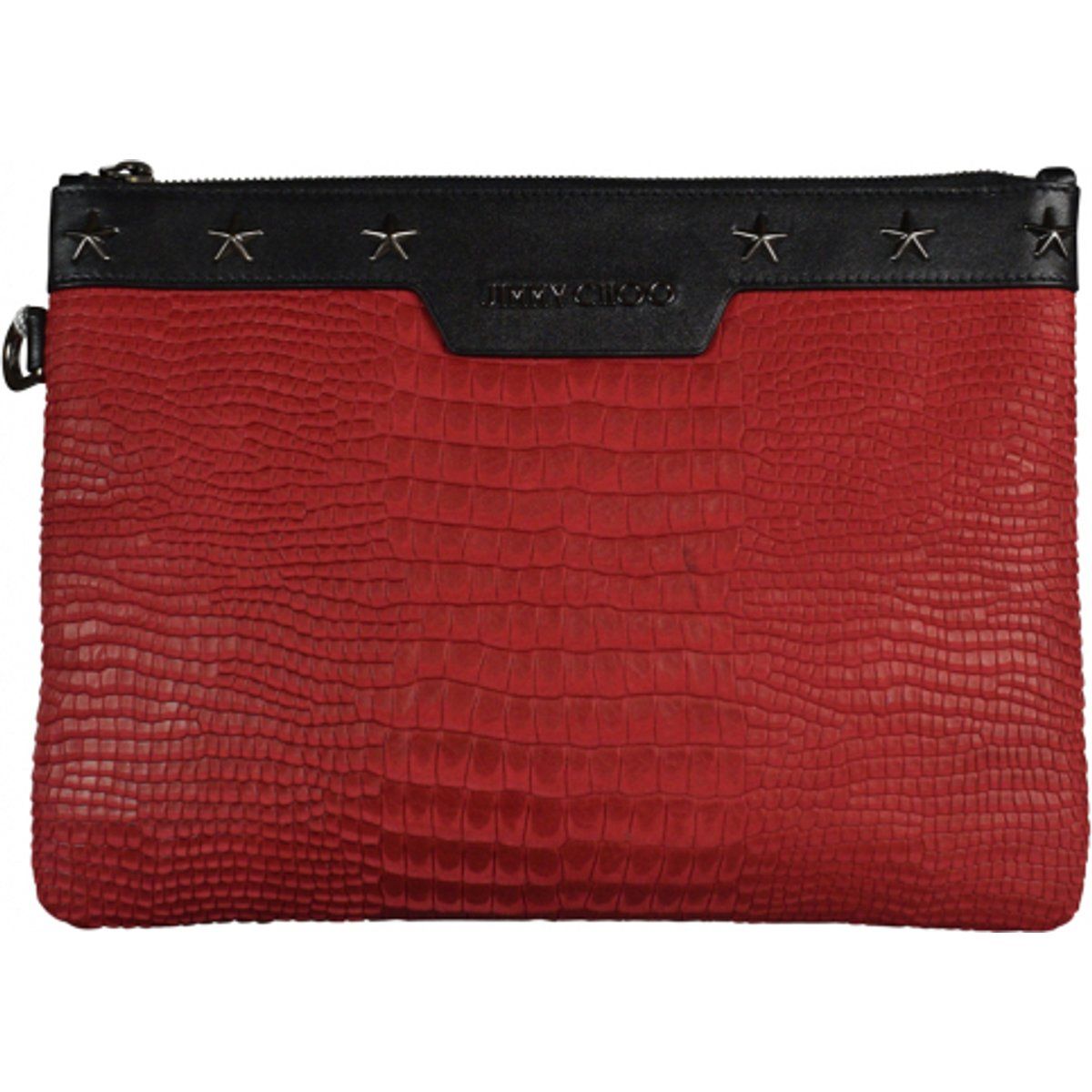 Leder-Clutch mit Krokoprägung und Sternen
