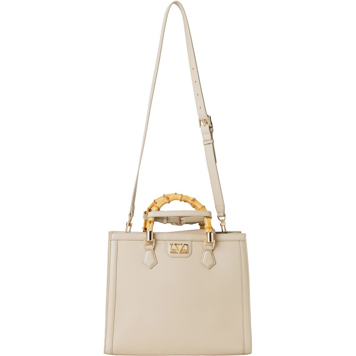 Elegante quadratische Handtasche mit Bambusgriff