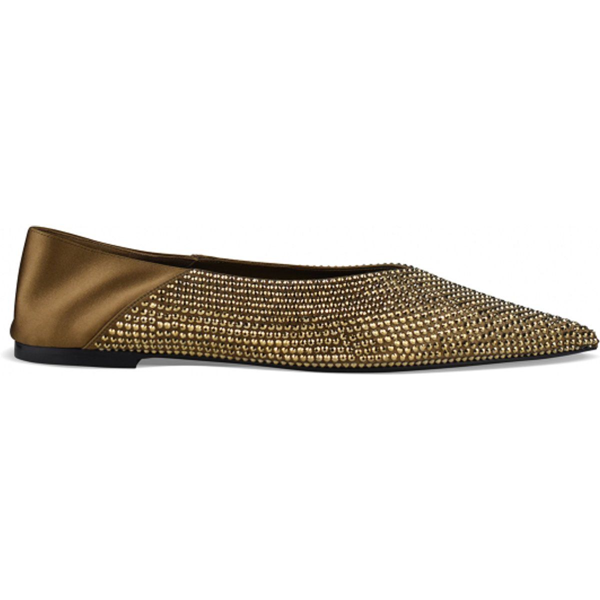 Kristalbesetzte Satin-Ballerinas mit spitzer Kappe