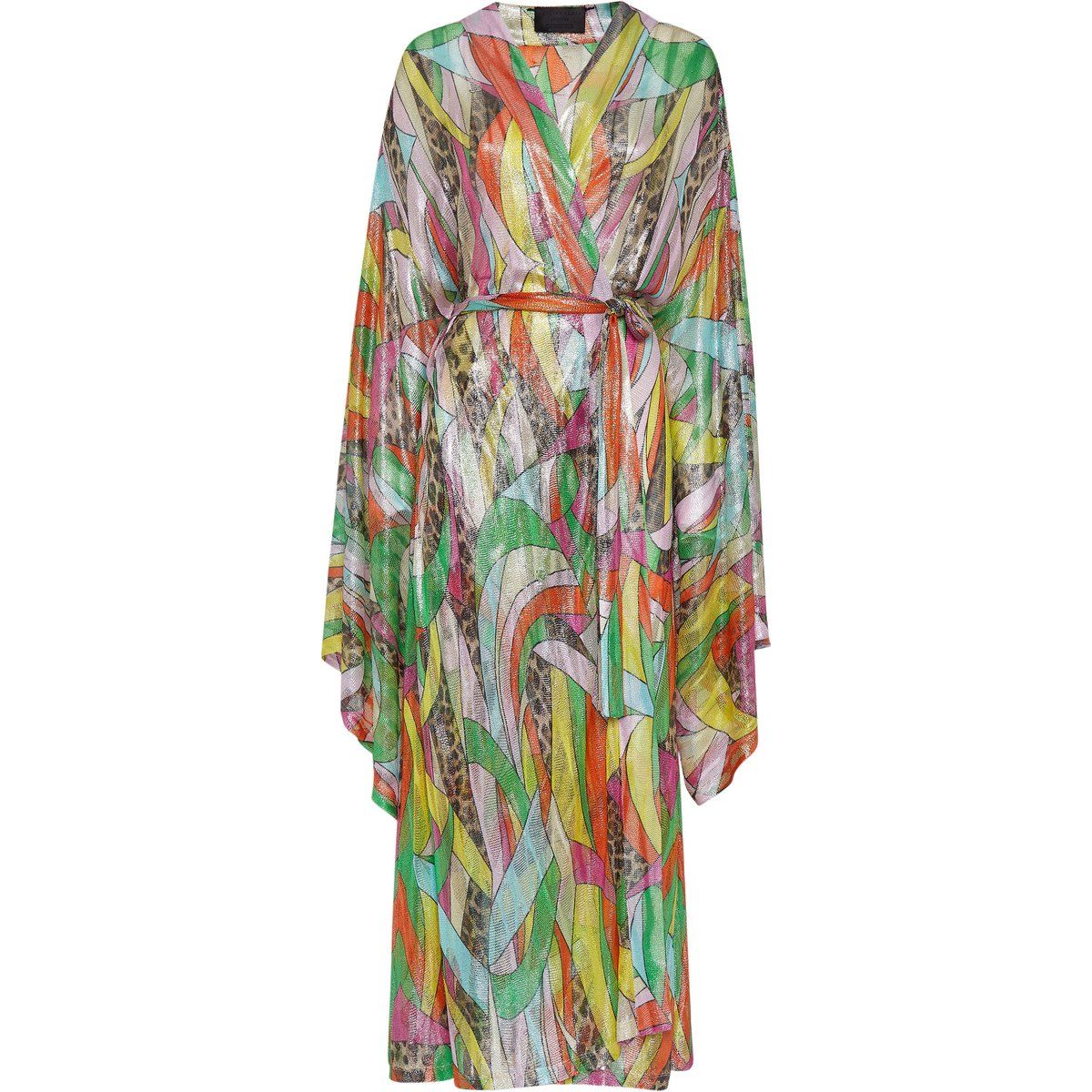 Schimmerndes Kaftankleid mit abstraktem Patchwork-Muster
