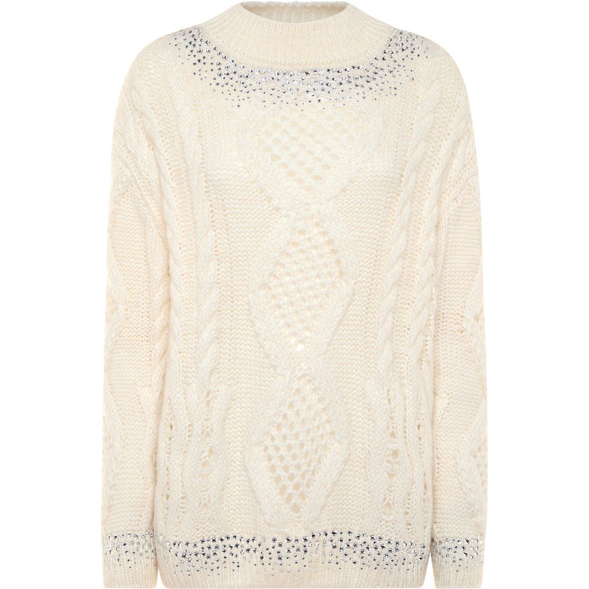 Verzierter Zopfstrick-Oversize-Pullover