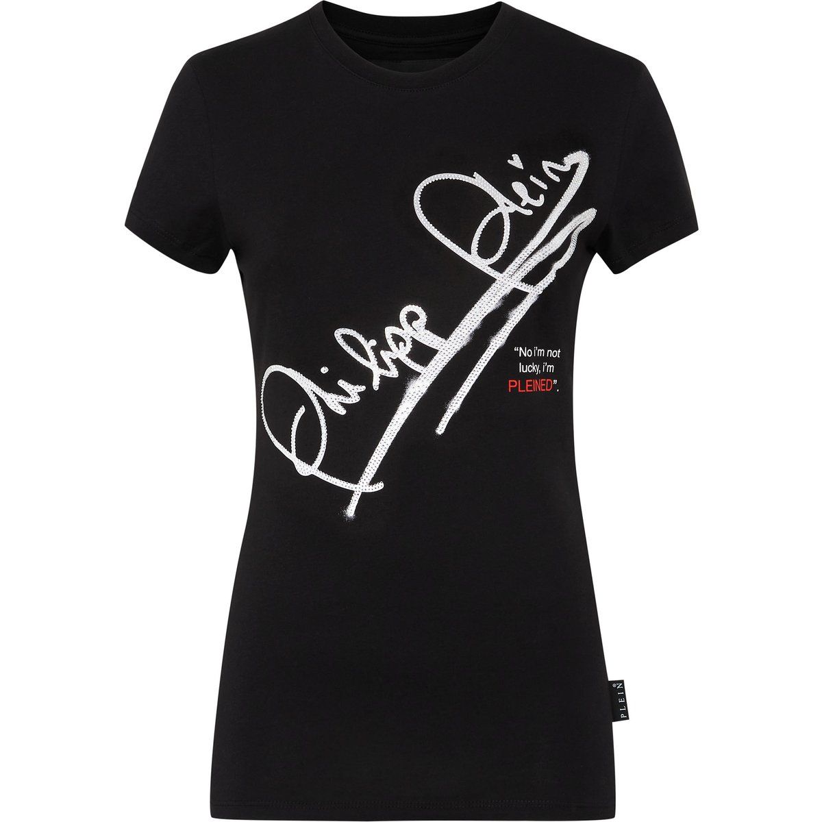 Jersey-T-Shirt mit Signatur und Kristallbesatz