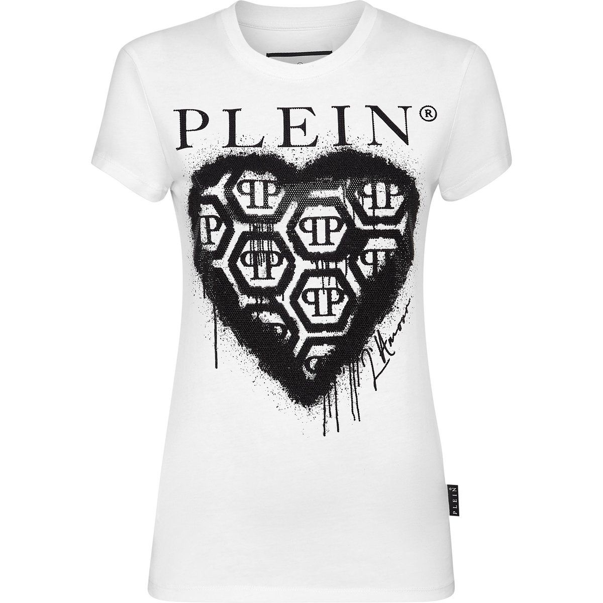 Baumwoll-T-Shirt mit Strass-Herz-Grafik