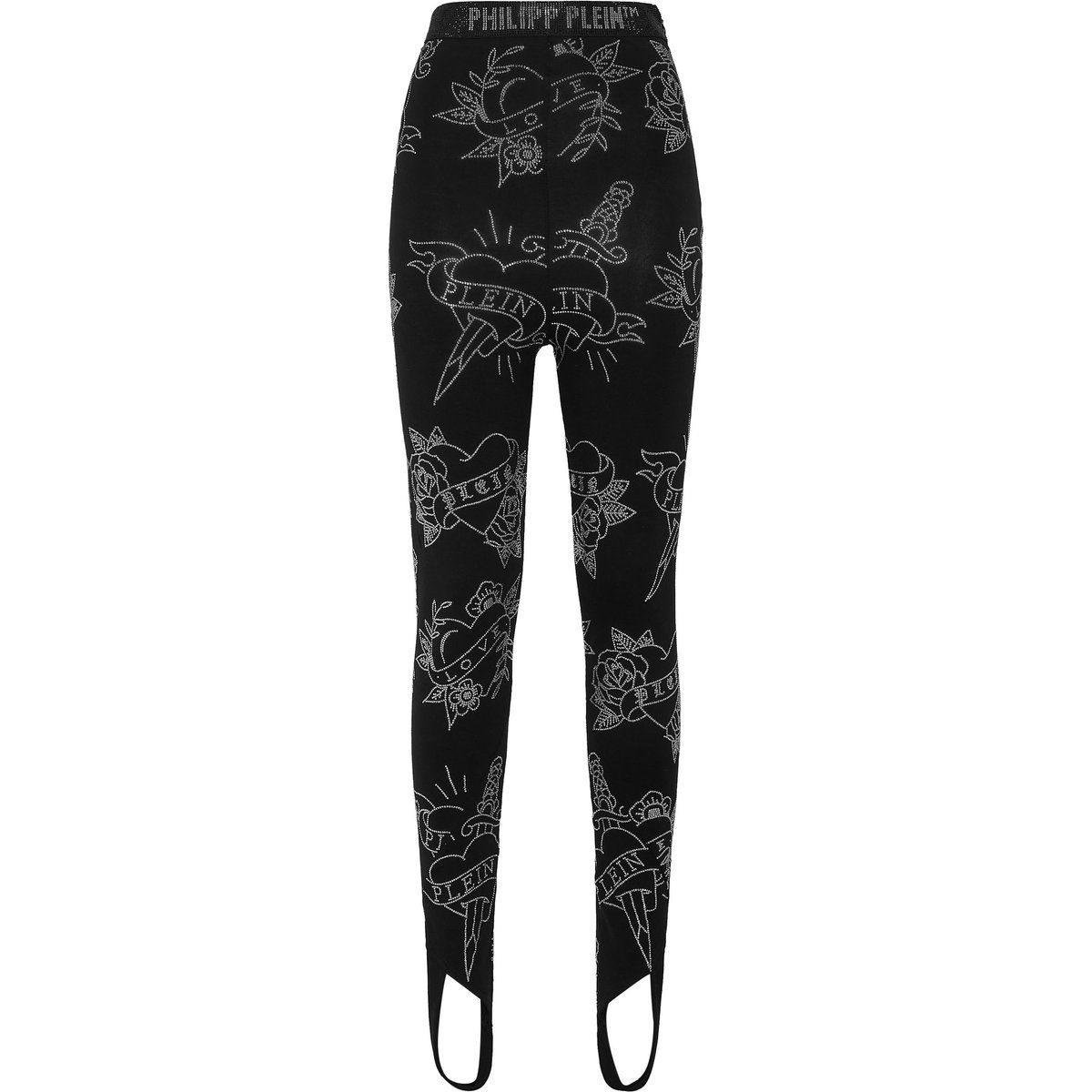 Steigbügel-Leggings mit Strass-Tattoo-Print
