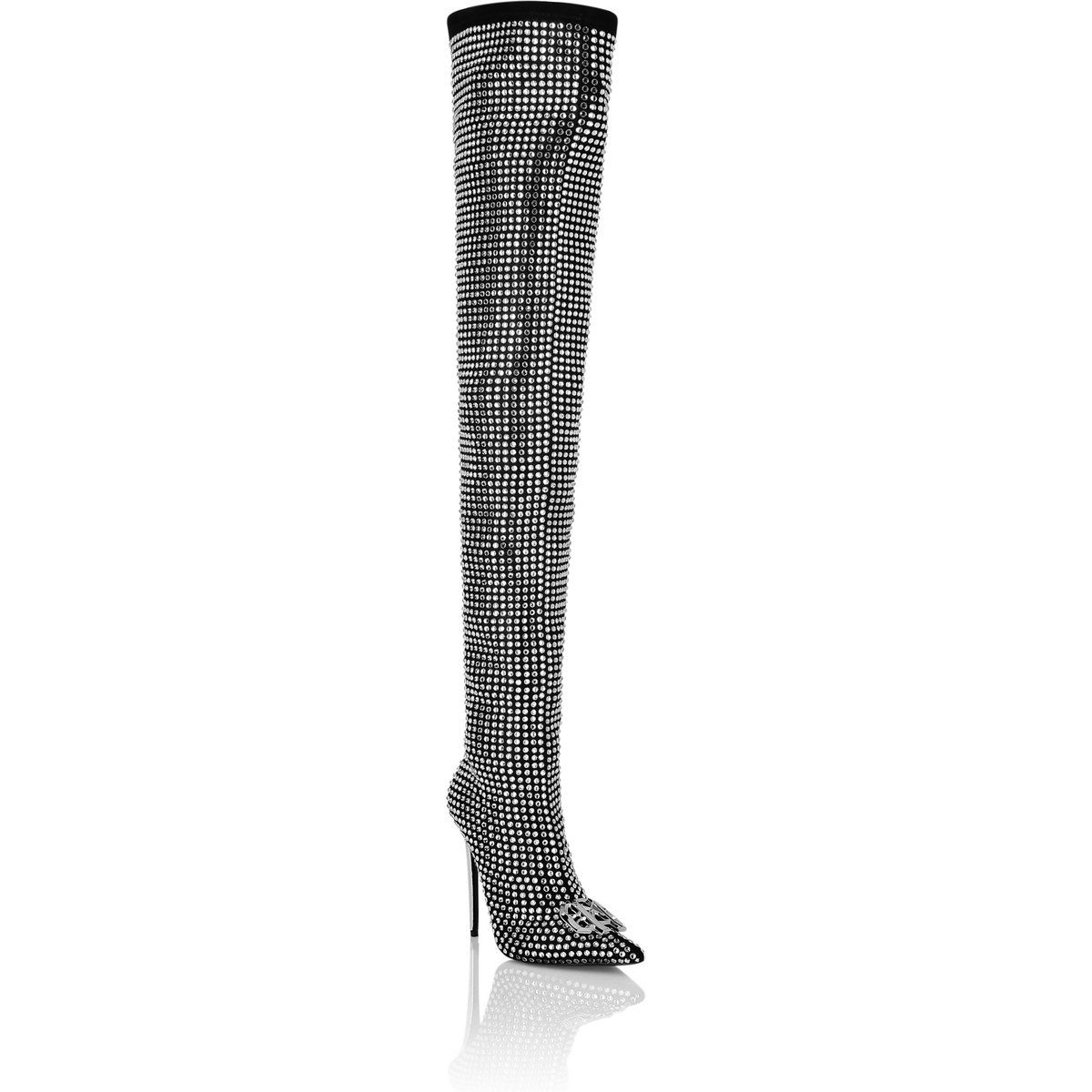 Kristallbesetzte Overknee-Stiefel mit Stiletto-Absatz